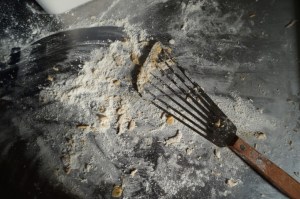 Flour is your friend in this recipe. This is what my work surface looked like. 